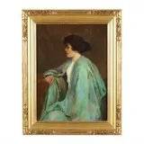 Young Woman in Green by Emma V. Greenlaw, Oil on canvas, sold Aug 2023