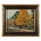 Autumn Landscape with Sheep by Paul T. Sargent, Oil on canvas board, sold Aug 2023