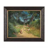Chickens by a Well by Édouard Pail, Oil on canvas, sold Aug 2023