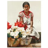 Young Woman with Calla Lilies and Gladiolus by Luis Pantigozo Meza, Ink and watercolor on paper, sold Aug 2023