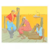 Waiting for the Shrimp Boat by Claude Howell, Serigraph in colors, sold Jul 2023