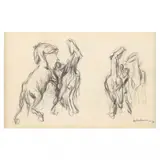 Sketch with Horses by Max Liebermann, Charcoal on paper, sold Jul 2023