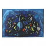 Untitled (Still Life with Jug and Fish) by Branko Kovačević, Oil on canvas, sold Jul 2023