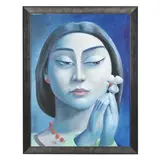 Woman in Blue by Claudio Medrano, Oil on canvas, sold Jul 2023