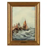 Porthleven Harbour, Cornwall by T. C. Bales, Oil on Masonite, sold Jul 2023