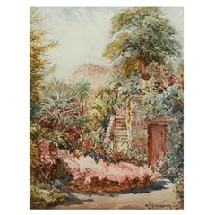 Garden Scene by William John Caparne, Watercolor on paper, sold Jun 2023