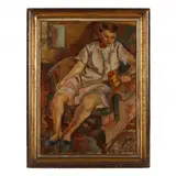 Woman Seated by Ronald Paris, Oil on canvas, sold Jun 2023