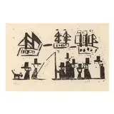 Acht Männer mit Zylinderhüten und ein Hund (Eight Men with Cylinder Hats and a Dog) by Lyonel Feininger, Woodcut print on paper on Japan paper, sold Jun 2023