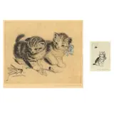 Two Antique Kitten Etchings by Meta Plückebaum, Each a hand-colored etching, sold Jun 2023