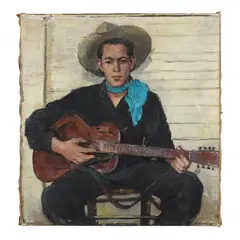 Man with a National Steel Guitar by Maurice Grosser, Oil on canvas, sold Jun 2023
