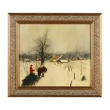 Bringing Home the Tree by Mortimer H. Slotnick, Oil on canvas, sold Jun 2023
