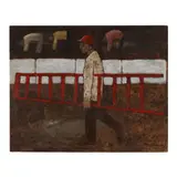 Man with a Ladder by Billy Woolway, Acrylic on Masonite, sold Jun 2023