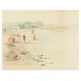 Beach Scene by Adelene Moffat, Watercolor on paper, sold Jun 2023