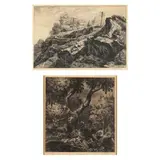 Trees By Moonlight / Railroad Cut #3 (Two Works) by Harry Herman Wickey, Etchings, sold Jun 2023