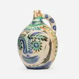 Visage aux yeux rieurs by Pablo Picasso, 1969, white earthenware clay, decoration in engobes, engraved by knife under partial brushed glaze, black patina, sold Apr 2026