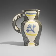 Pichet au vase by Pablo Picasso, 1954, white earthenware clay, decoration in engobes, under partial brushed glaze, engraved and black patina, sold Apr 2026