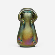 Heliosine Ware vase by Amphora, iridescent-glazed earthenware, sold Feb 2026