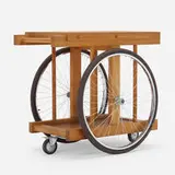 Chopping Block on Wheels by Bill W. Saunders, 1964, bleached walnut, maple, oak, beech, chrome-plated steel, rubber, sold Aug 2022