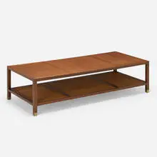 Coffee table by attribution Harvey Probber, c. 1960, mahogany, cane, brass, sold Aug 2022