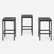 Stools, set of three by Matteo Grassi, c. 1975, leather, enameled aluminum, enameled steel, sold Aug 2022