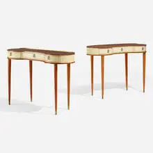 Vanities, pair by Halvdan Pettersson, c. 1945, mahogany, leather, brass, sold Aug 2022