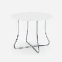 Low occasional table, model HTS by Pe'l, Vitrolite, chrome-plated steel, sold Aug 2022