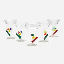 Martini glasses, set of five by Postmodern, c. 1990, glass, sold Aug 2022