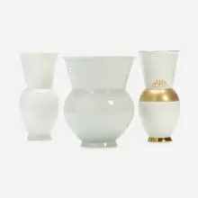 Collection of three vases by Marguerite Wildenhain, c. 1930, glazed porcelain, sold Aug 2022