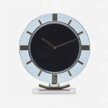 Table clock by Kienzle, c. 1930, glass, brass, chrome-plated brass, sold Aug 2022