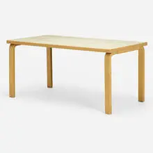 L-Leg dining table by Alvar Aalto, 1933, laminate, birch, sold Aug 2022
