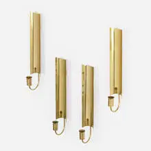 Reflex wall-mounted candleholders, set of four by Pierre Forsell, c. 1965, brass, sold Aug 2022