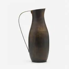 Pitcher by Hayno Focken, c. 1955, brass, sold Aug 2022