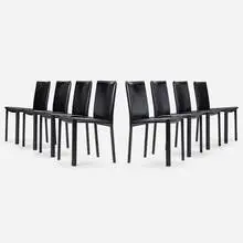 Dining chairs, set of eight by Mario Bellini, c. 1975, leather over enameled steel frame, sold Aug 2022