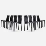 Dining chairs, set of eight by Mario Bellini, c. 1975, leather over enameled steel frame, sold Aug 2022