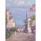 Coastal Village Street Scene by Gyrth Russell, oil on canvas, sold Sep 2024