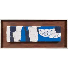 Untitled (Abstraction Blue and White) by Ruth Wall, mixed media on wood board, sold Sep 2024