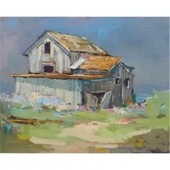 Untitled (Barn) by S. C. Yuan, oil on canvas, sold Sep 2024