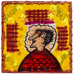 Untitled by Roy De Forest, 2002, acrylic and mixed media on board, sold Sep 2024