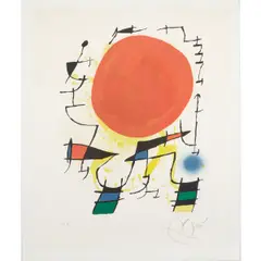 Le Soleil Rouge by Joan Miró, 1974, lithograph in colors on Arches France, sold Sep 2024