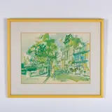 Offset Watercolor on Paper by Town Scene, Vintage offset watercolor on paper of a quaint street after, sold Feb 2025