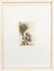 Monkey with Bouquet by Jack Coughlin, 1968, Etching, sold Nov 2025