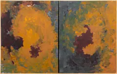 Abstract Composition Diptych in Ochre by Robert O'Meara, Oil on Canvas, sold Dec 2025