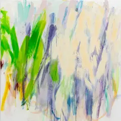Abstract Composition in Purple and Lime Green by Robert O'Meara, Oil on Canvas, sold Dec 2025