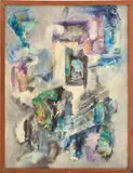 Abstract Composition by Jean Hebbeln, Oil on Masonite, sold Dec 2025