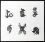Six Mutant Animals by Robert Dandarov, Mixed Media on Paper, sold Dec 2025