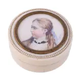 Portrait of a young girl Watercolour on ivory Signed with by James Heath Millington, Watercolour on ivory, sold Feb 2018