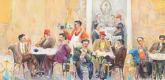 Cafe scene by Hassan Jouni, oil on canvas, sold Jan 2018