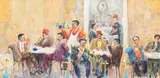 Cafe scene by Hassan Jouni, oil on canvas, sold Jan 2018