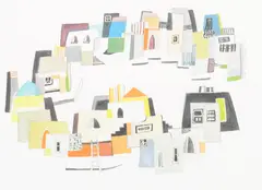 Houses Three works comprising: Houses with Flowers by Suha Tamin Tuqan, gouache and pencil on paper, sold Jan 2018