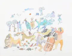 Devil playing a Cello by Amin El-Bacha, watercolour and pen, sold Jan 2018